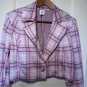 Cabi Pink Plaid Cropped Single Button Playdate Blazer/Jacket, NWT, Sz M